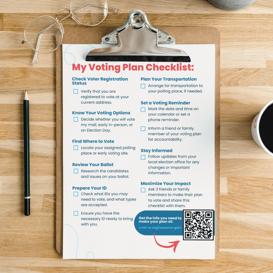 Voting Plan checklist on a clipboard with a pencil next to it