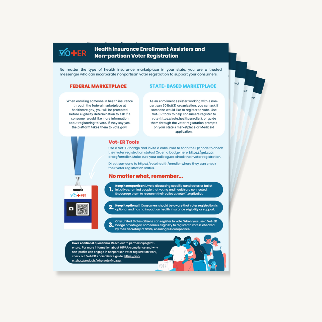 A stack of health insurance enrollment assister one pagers on a white background