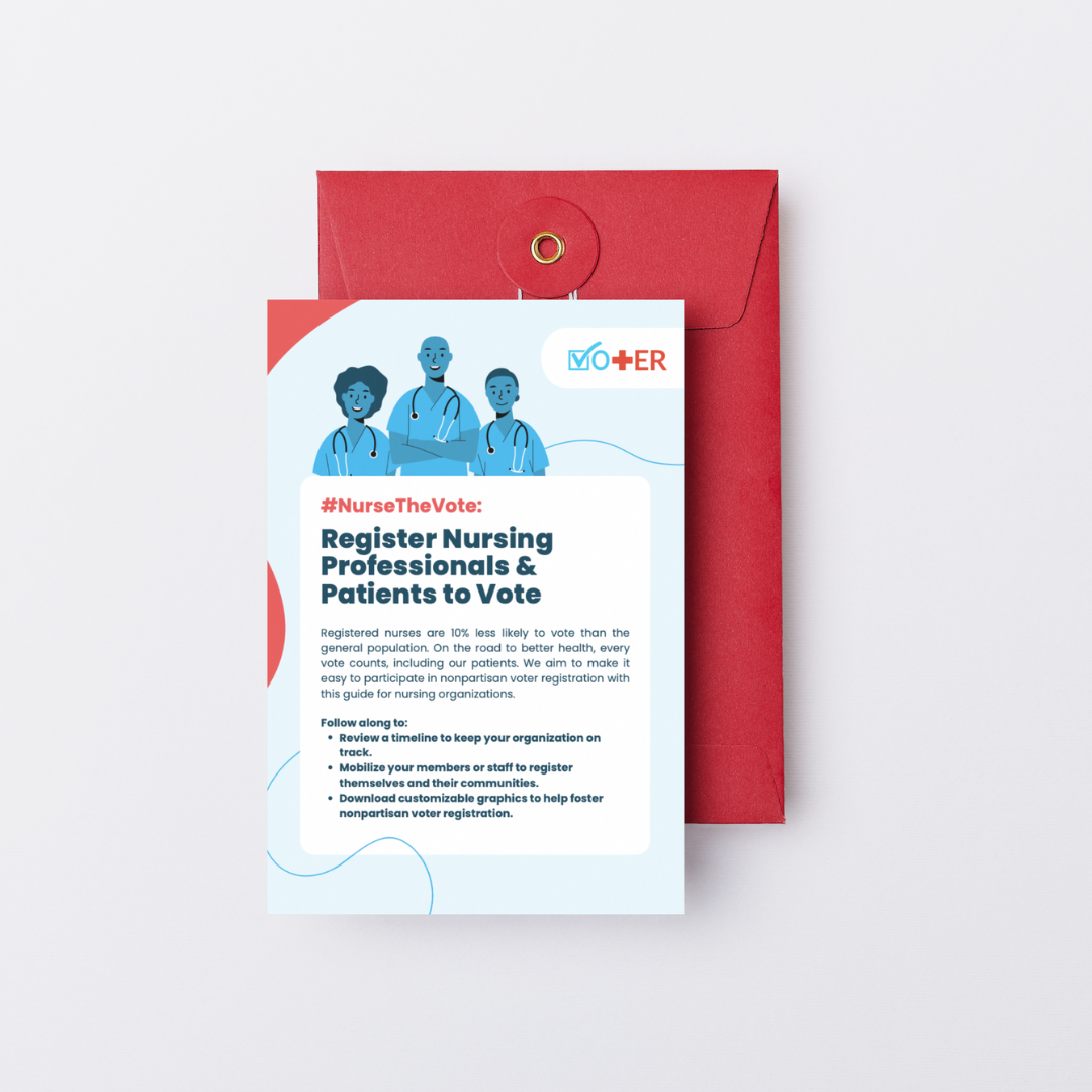 View of the Hashtag Nurse The Vote Action Kit with red envelope